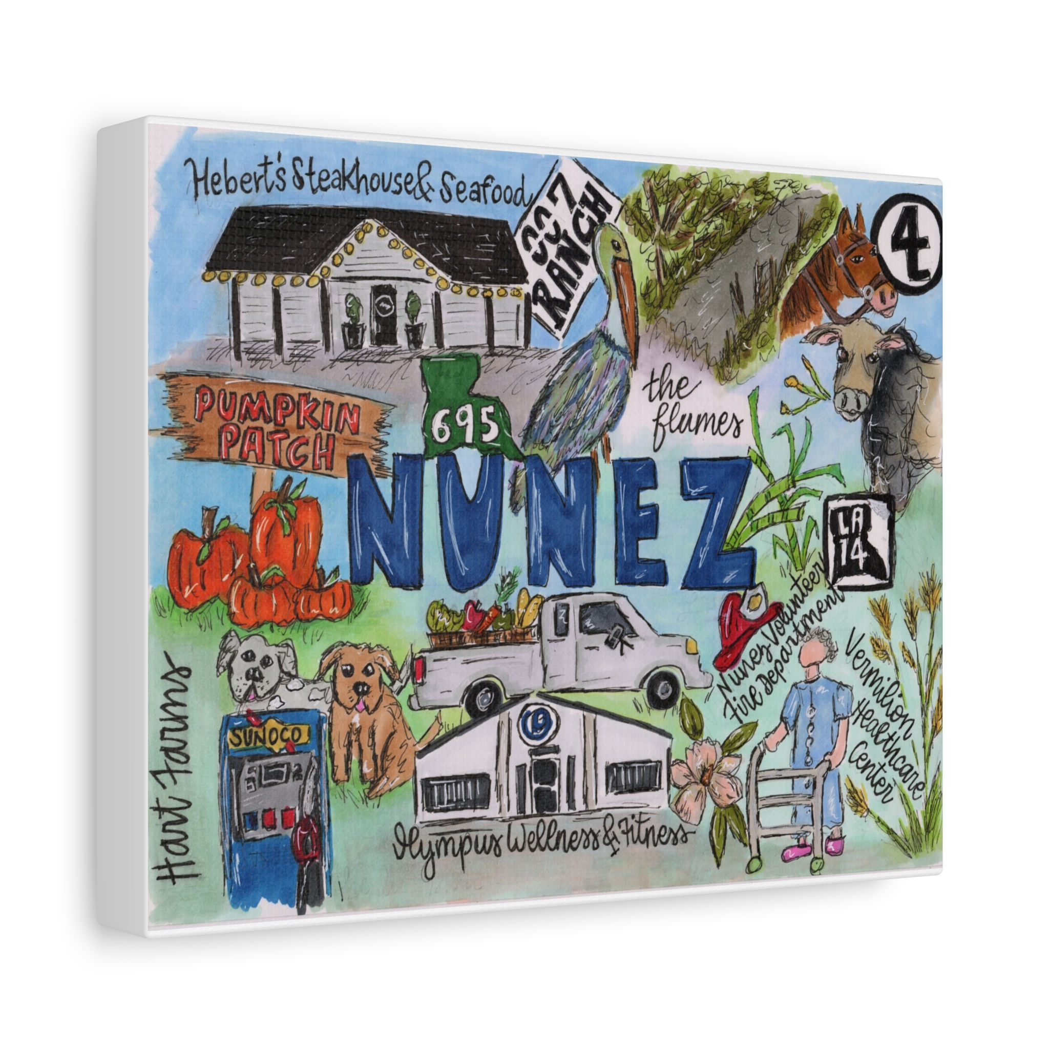 Nunez, Louisiana Hand Illustrated Canvas