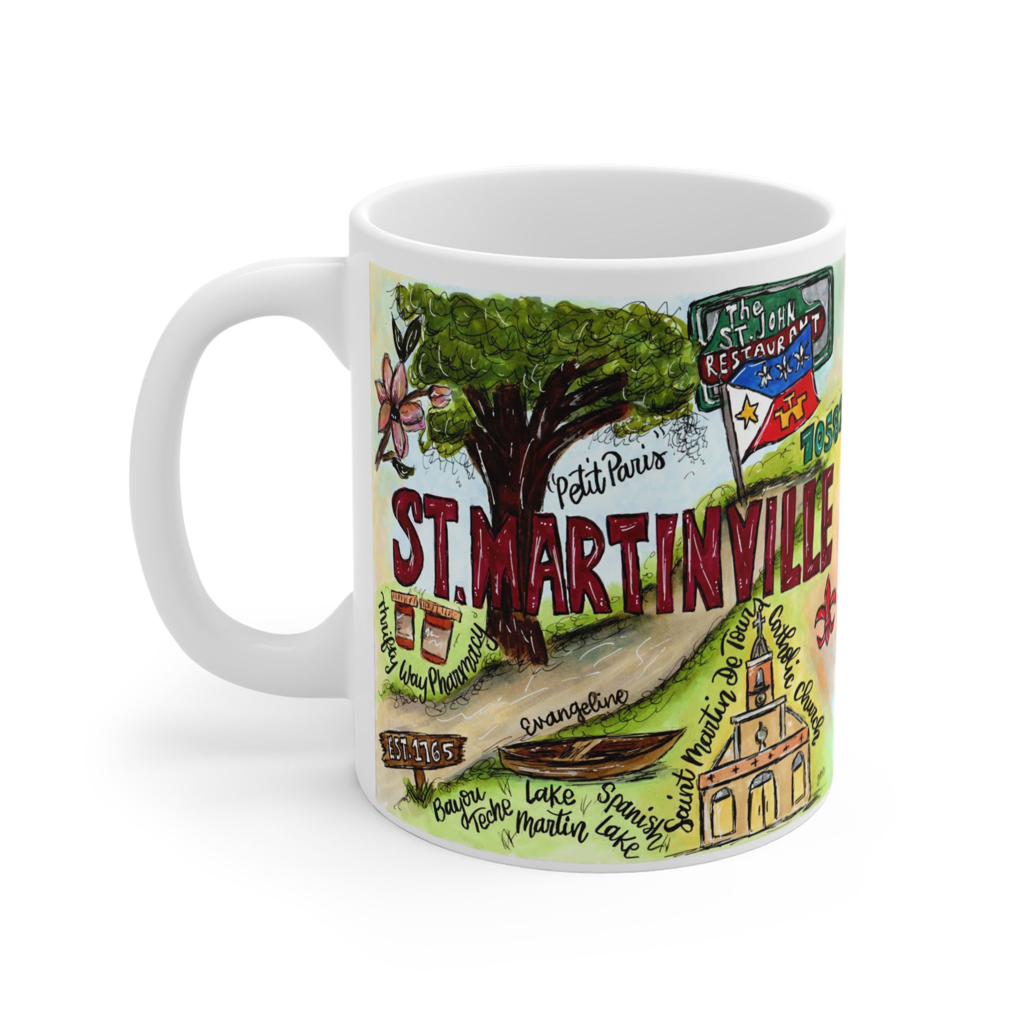 St. Martinville, Louisiana Hand- Illustrated Mug — 11oz