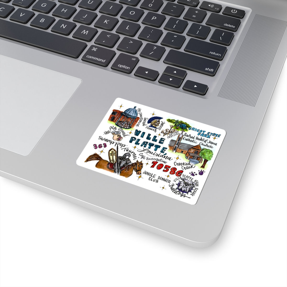 Ville Platte, Louisiana Hand- Illustrated Kiss Cut Sticker