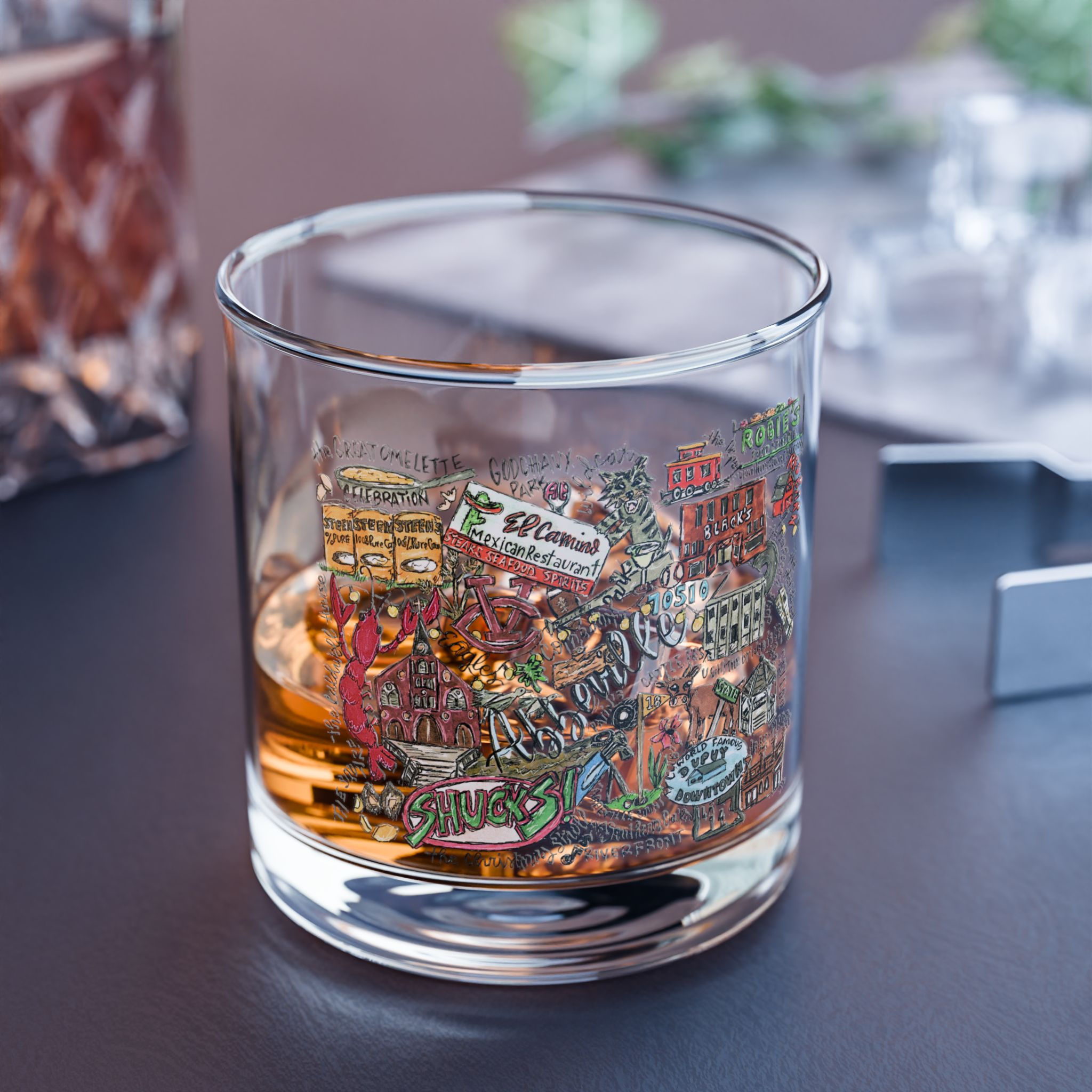 Abbeville, Louisiana Hand-Illustrated Rocks Glass — 10oz