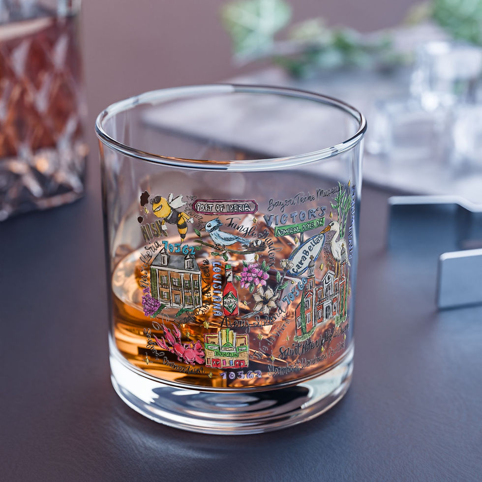 Thumbnail: New Iberia, Louisiana Hand Illustrated Whiskey Glass