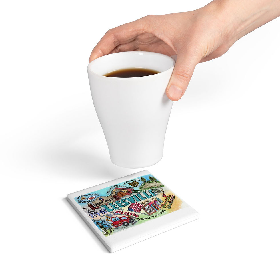 Thumbnail: Leesville, Louisiana Hand Illustrated Ceramic Coaster 