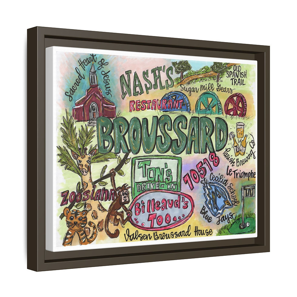 Thumbnail: Broussard Louisiana Hand- Illustrated  — Matte Framed Canvas