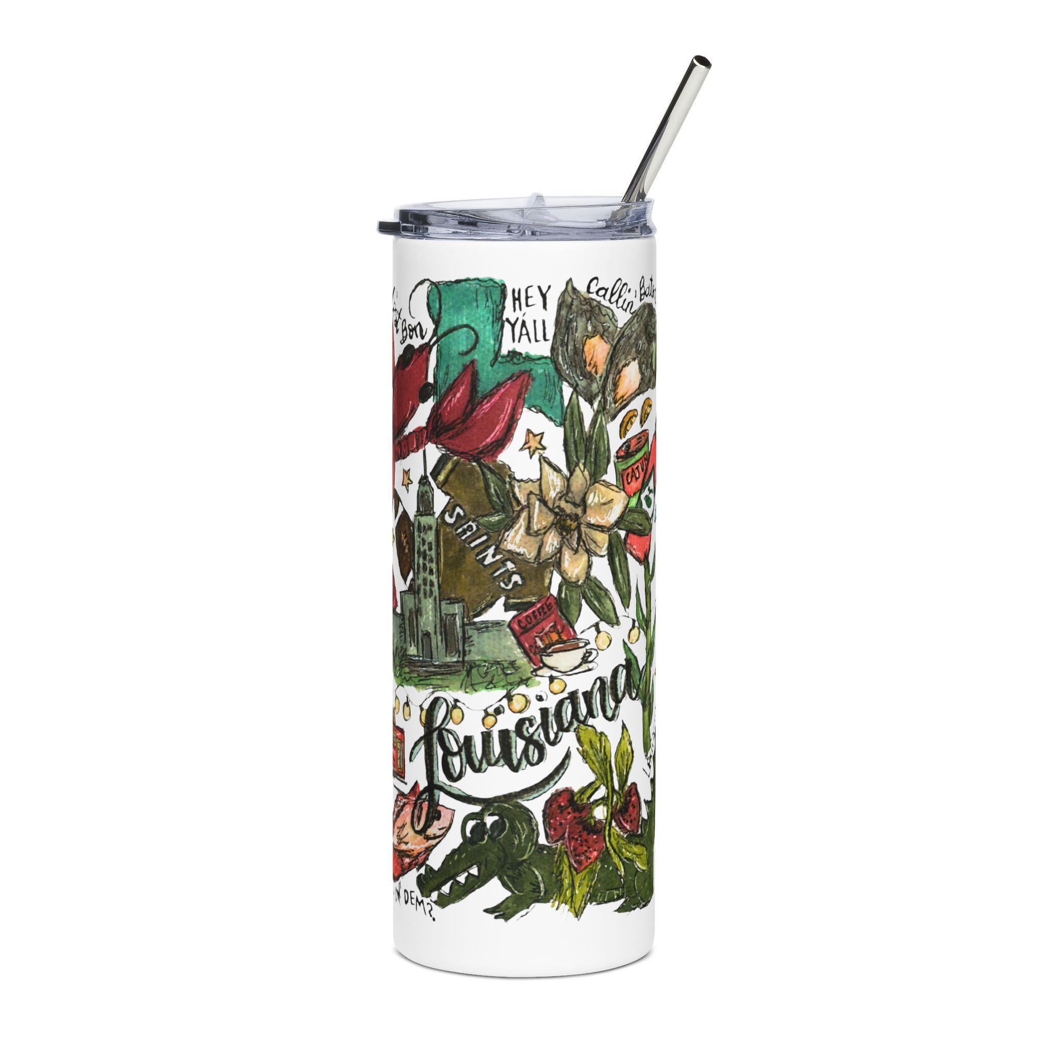 Louisiana Hand- Illustrated 20oz Stainless Tumbler — State Icons Travel Mug