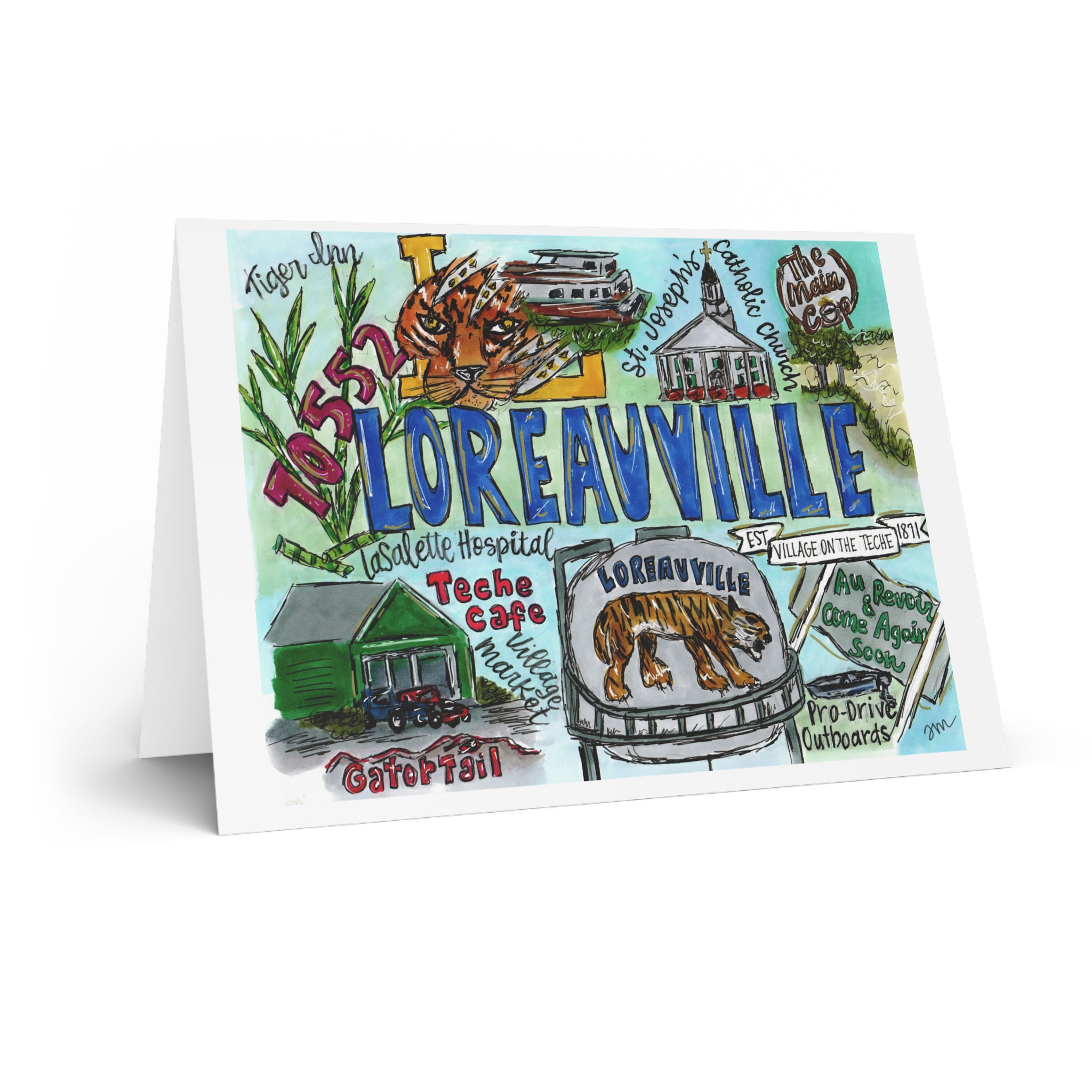 Loreauville, Louisiana Hand -Illustrated Greeting Card