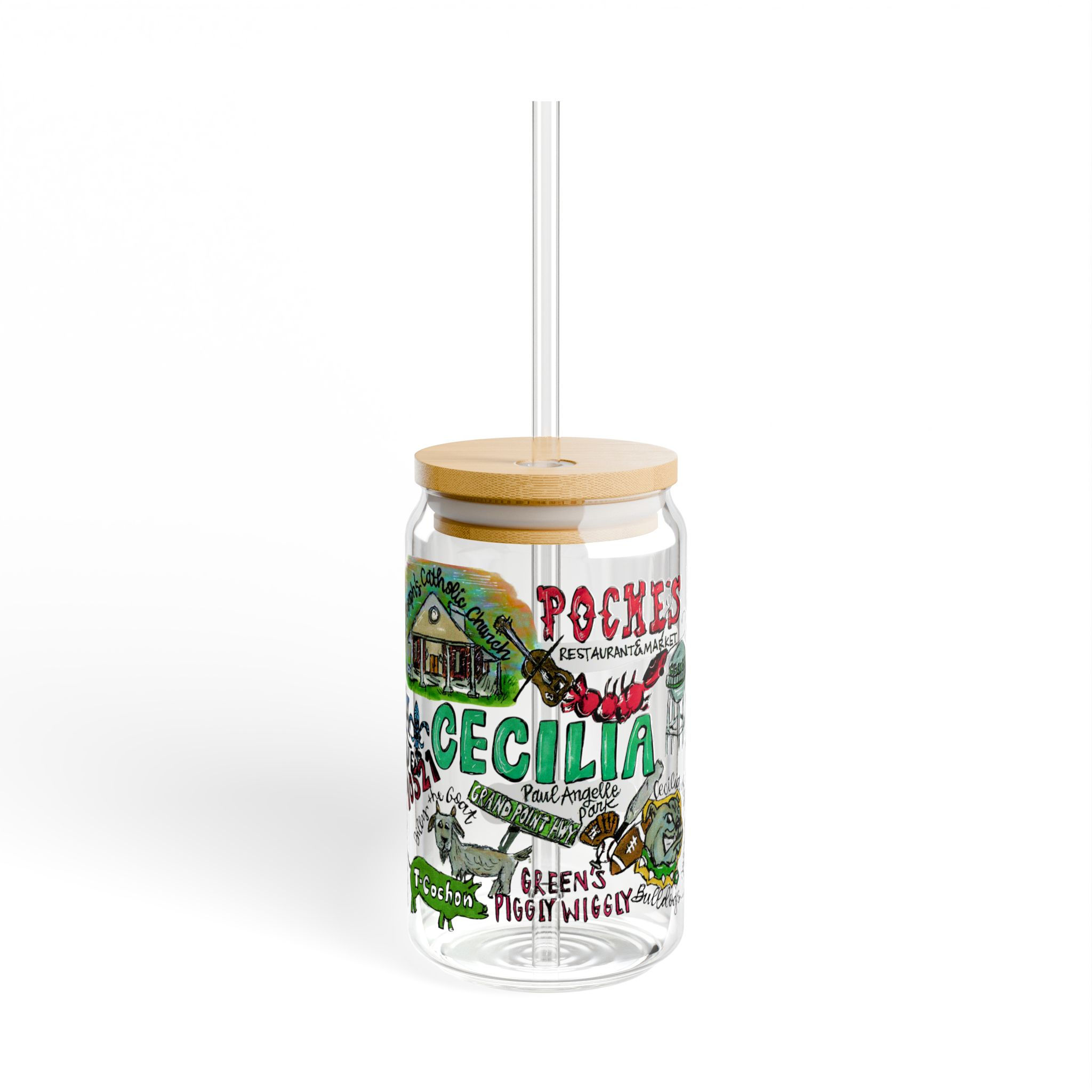 Cecilia, Louisiana Cold Brew Sipper Glass – 16oz Bamboo Lid & Straw