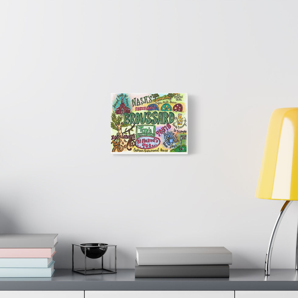 Thumbnail: Broussard, Louisiana Illustrated Map Canvas — Stretched Matte Wall Art