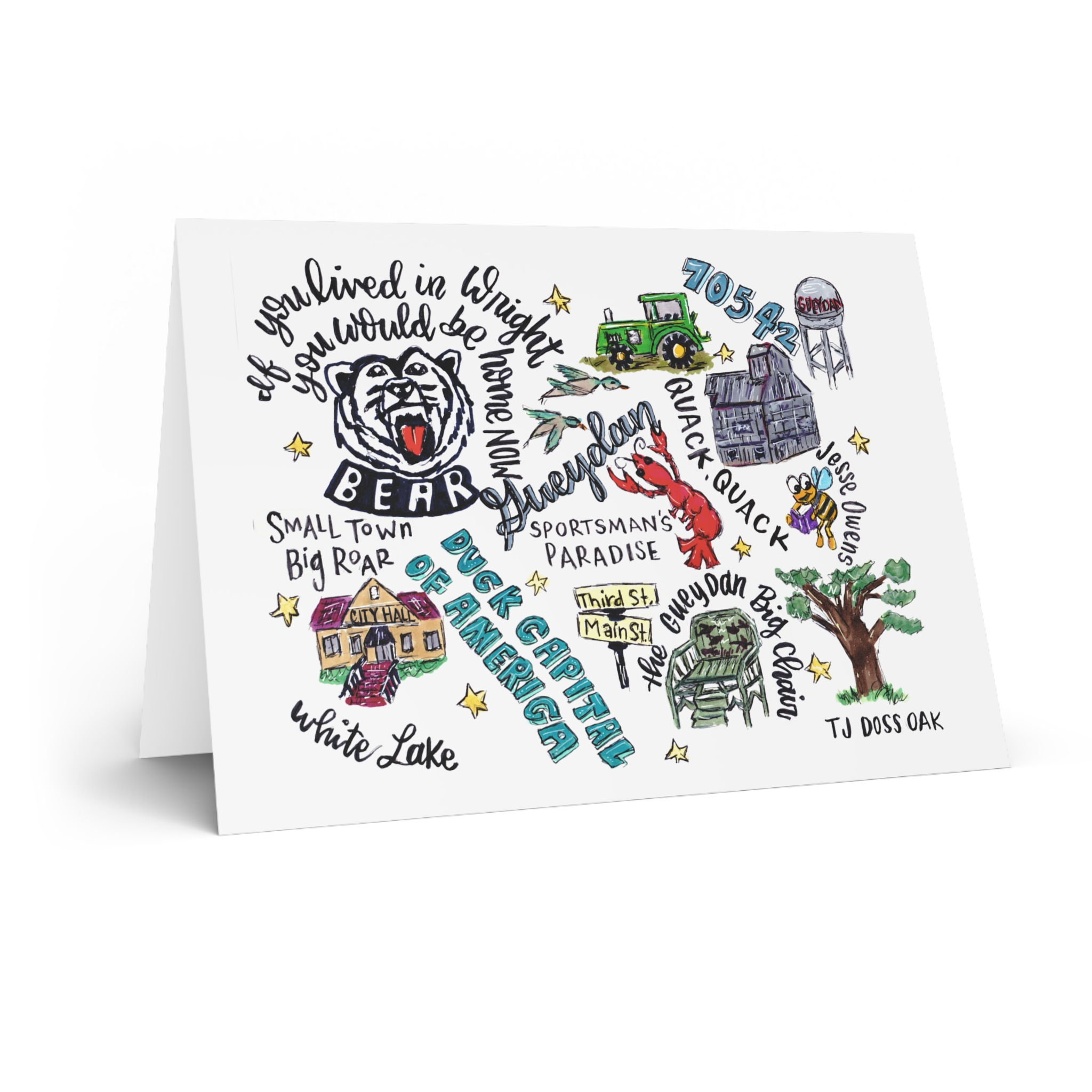 Gueydan, Louisiana Hand- Illustrated Greeting Card