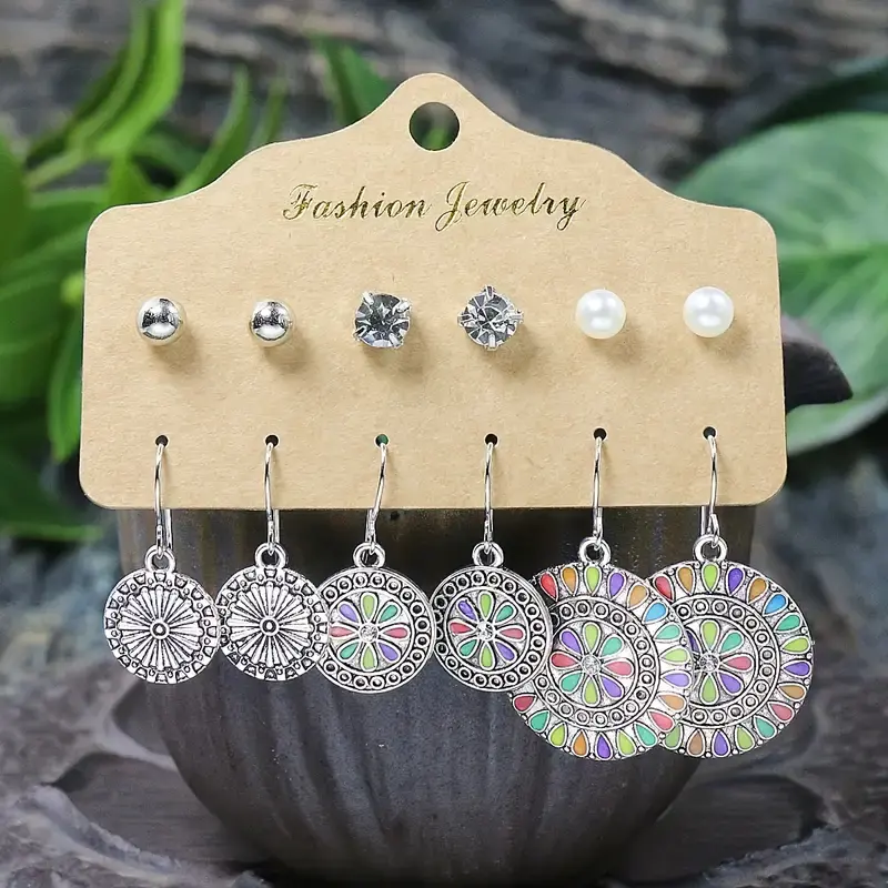 Thumbnail: bohemian style fashionable dangling earrings and studs