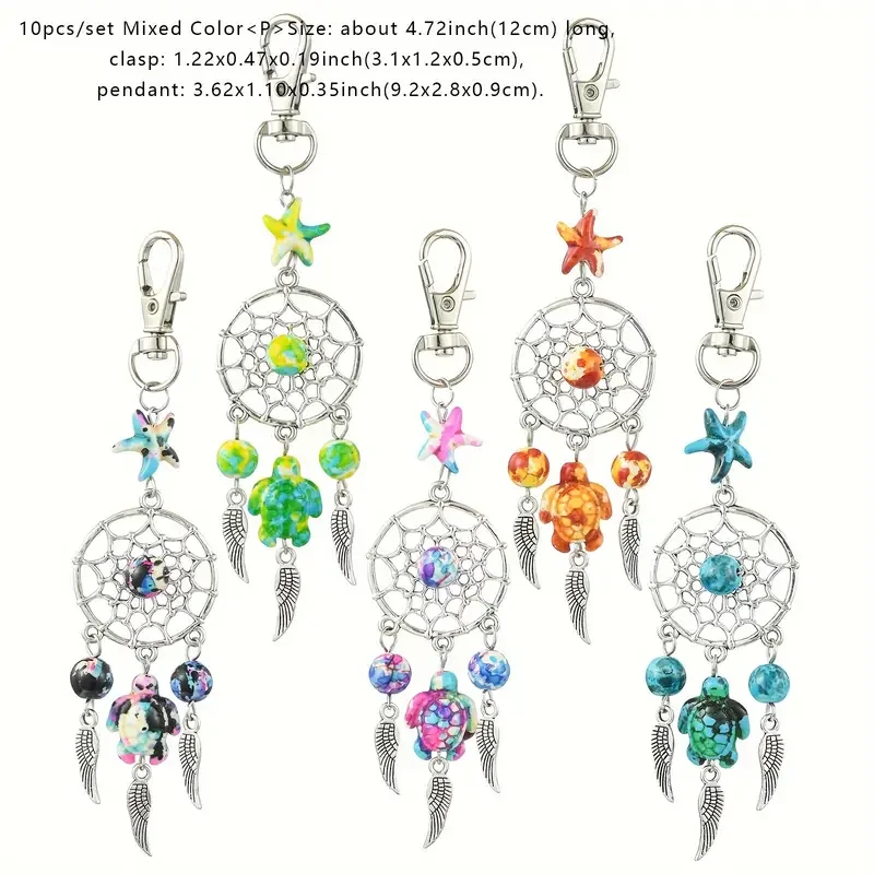 Dreamcatcher Keychain Charms with Starfish, Turtle