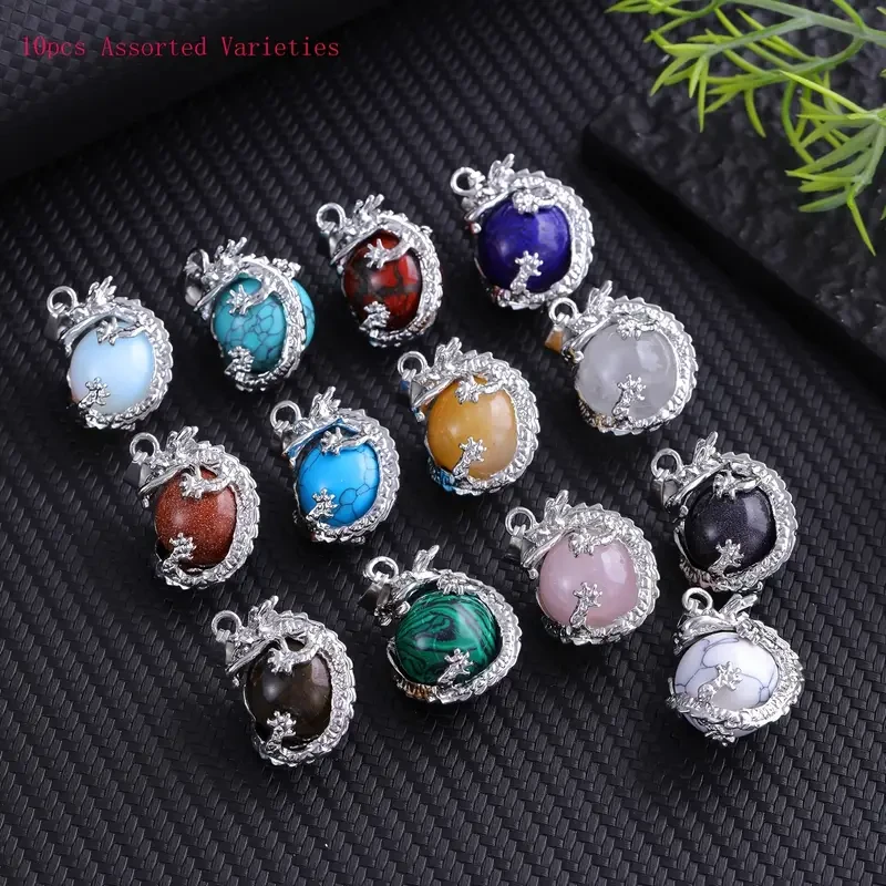 Elegant Dragon & Lucky Bead Pendant Set - Natural Crystal Necklace
