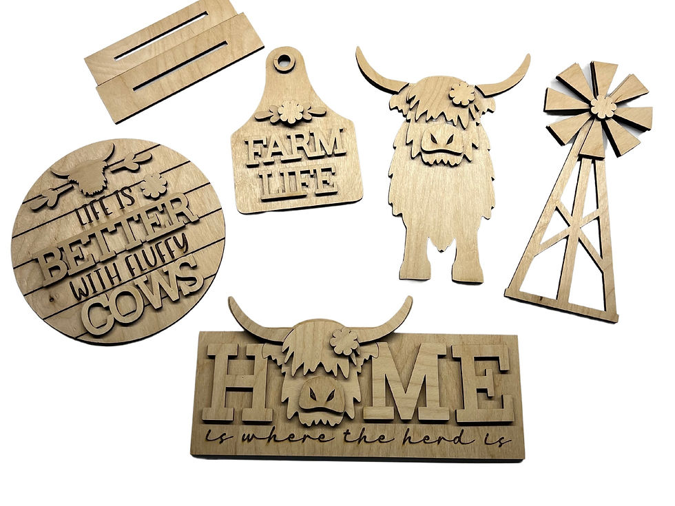 Thumbnail: Highland cow tiered tray wood décor, Tiered tray sets, Highland Cow, Fluffy cow