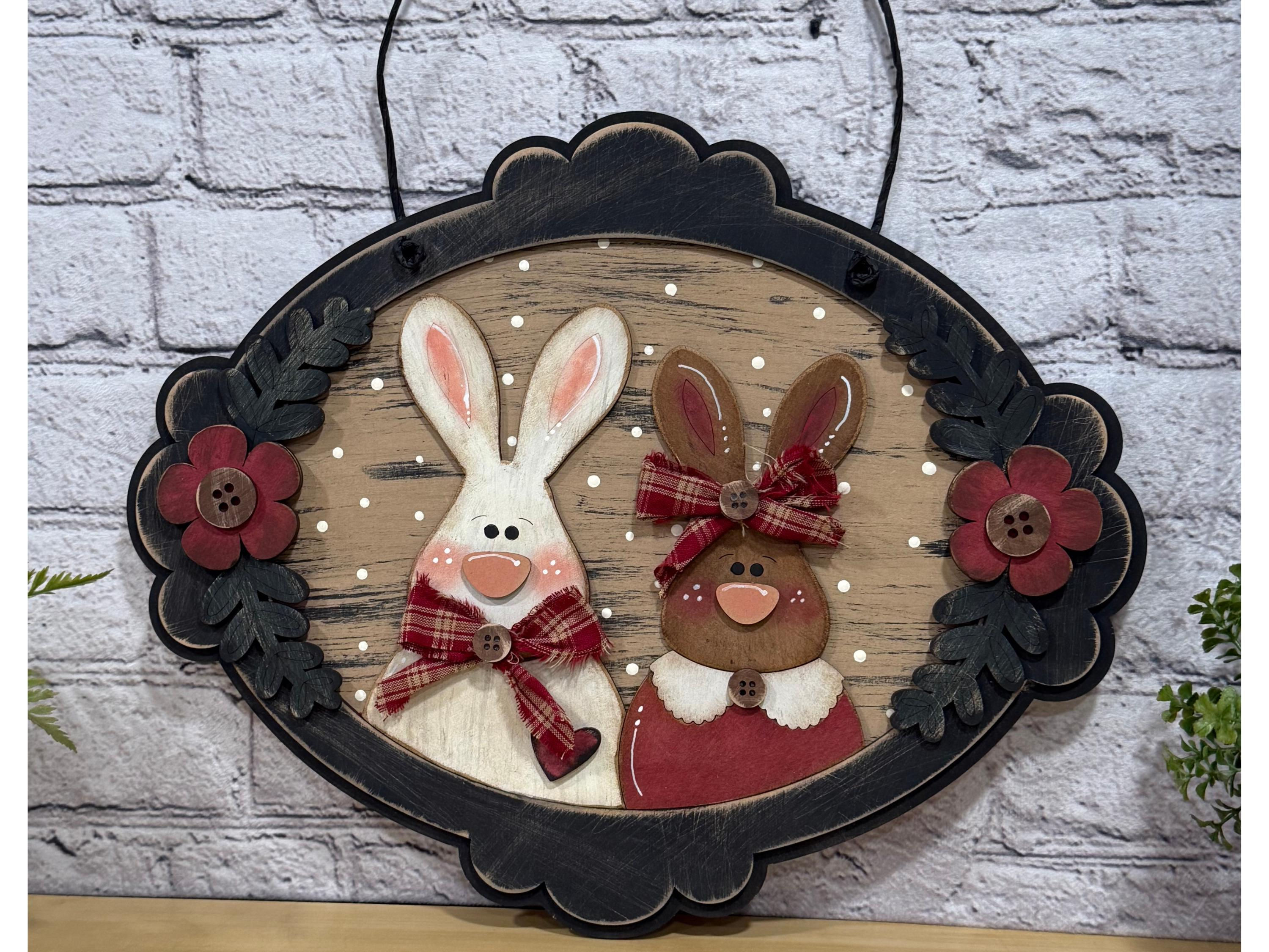 Primitive Easter Bunny Wood Door Hanger | Rustic Spring Bunny Wall Decor