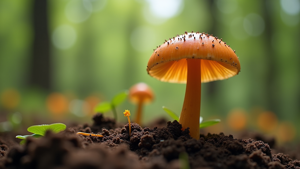 Close-up view of mycorrhizal fungi in soil