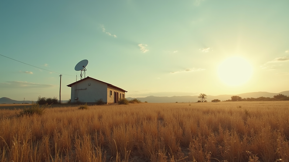 Vista panorâmica de fazenda com antena de internet via satélite instalada