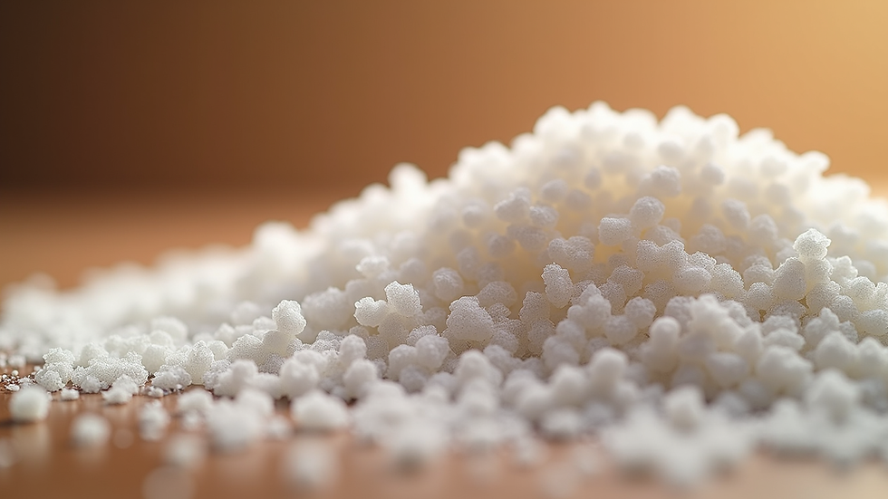 Close-up view of mineral salt with ureia granules