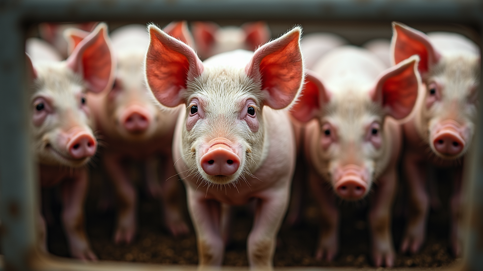 Eye-level view of pigs in a pen