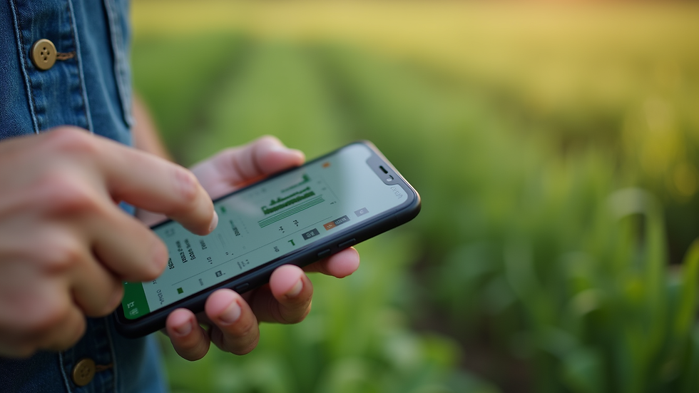 Close-up view of a smartphone displaying agricultural data