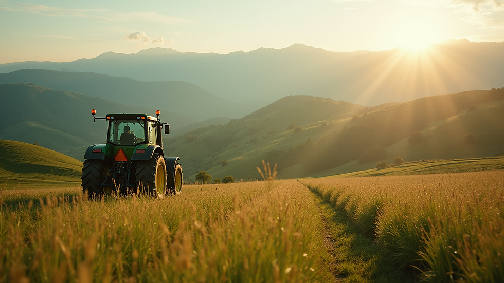 Vista panorâmica de pequena propriedade rural com tecnologia agrícola