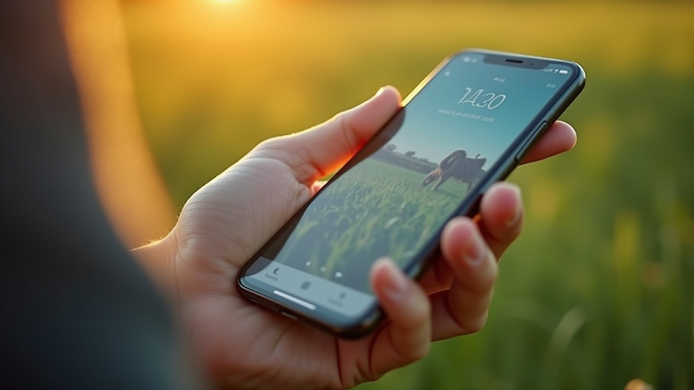 Close-up view of an agricultural app interface on a smartphone