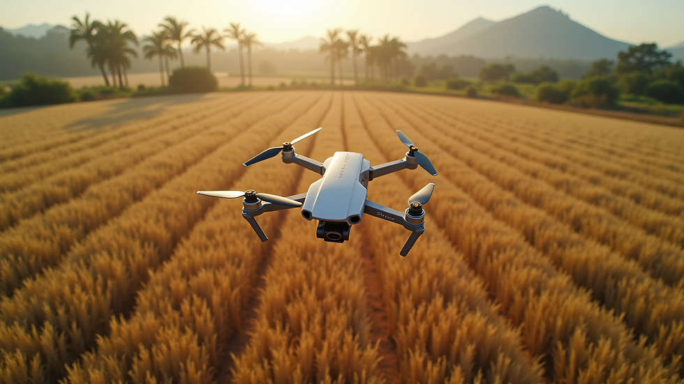 Vista aérea de drone pulverizando lavoura de soja