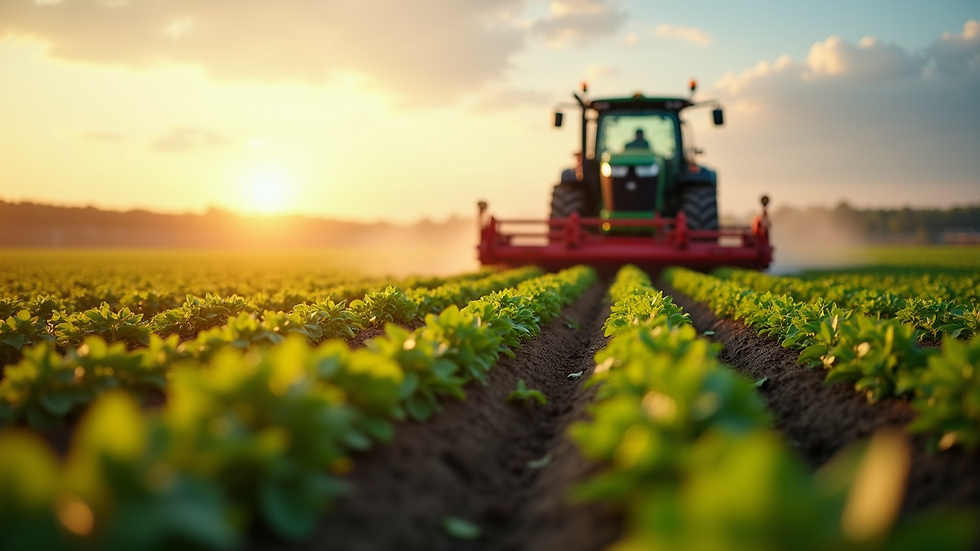 Eye-level view de implementos agrícolas modernos em área de plantio
