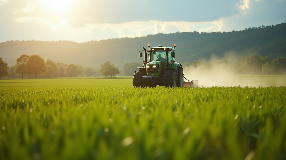 Trator aplicando fertilizante em plantação de milho