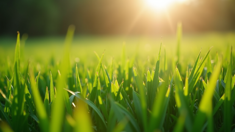 Close-up de pastagem verde e saudável após aplicação de fertilizantes