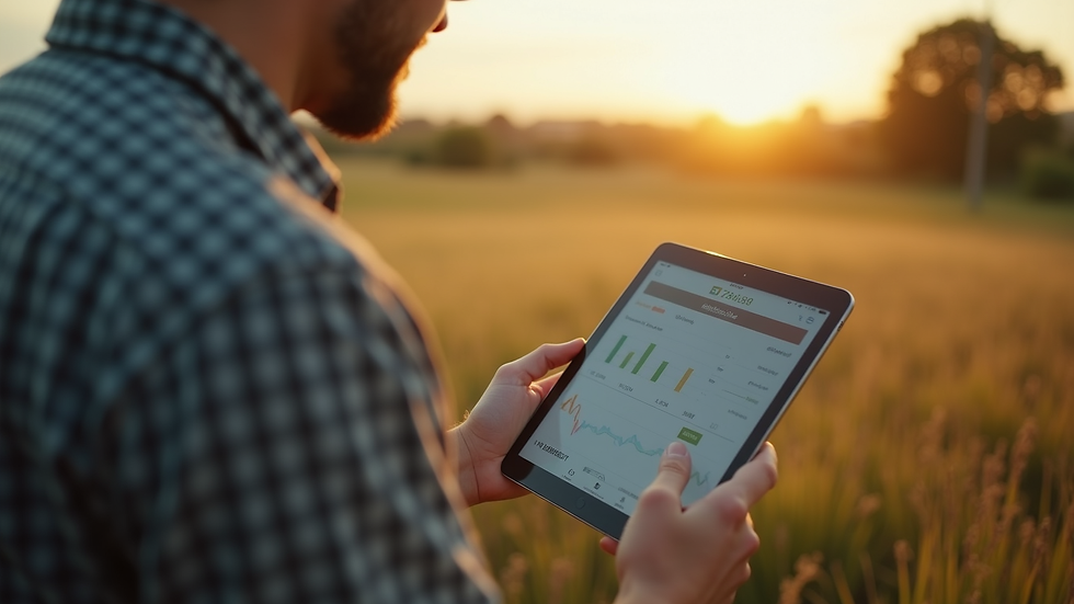 Visão geral de sistema de gestão rural em tablet no campo