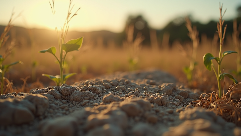 Close-up de pó de rocha sendo aplicado em solo agrícola