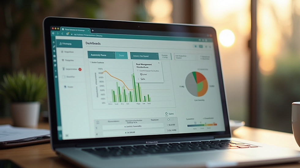 Eye-level view of a laptop screen showing rural management software dashboard