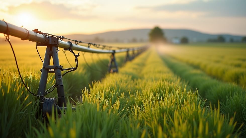 High angle view of automated irrigation system in a field
