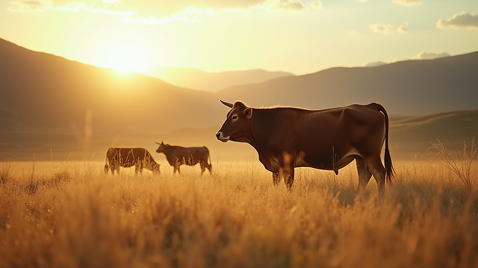 Vista aérea de pastagem com sombra natural para bovinos