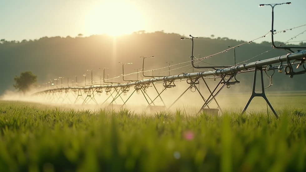 Vista lateral de sistema de irrigação automatizado em campo aberto