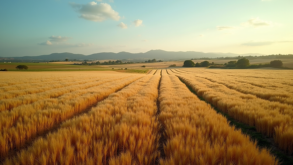 Vista aérea de uma fazenda com pasto e plantação de grãos