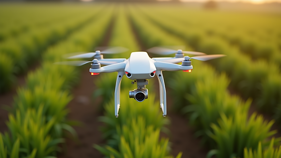 Drone agrícola voando sobre plantação de milho