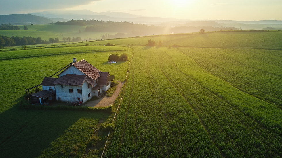 High angle view of a farm with digital data overlay