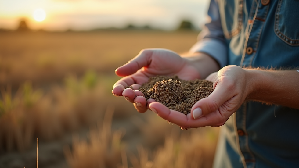 Close-up view of a farmer analyzing soil samples in a field