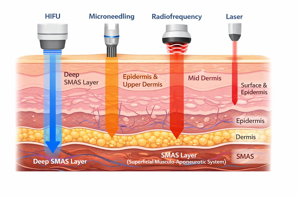 Different skin treatments depths