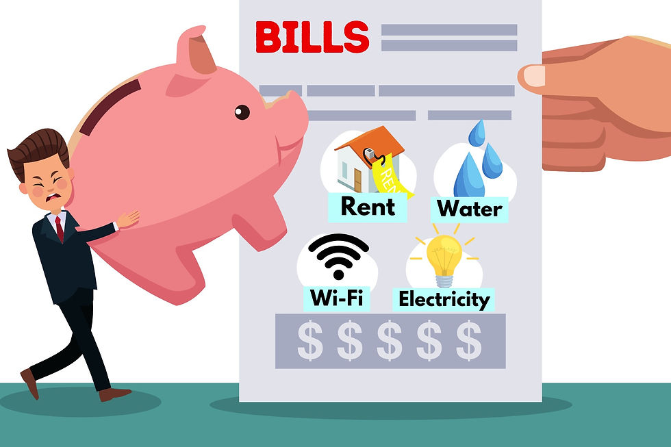 businessman holding piggy bank, frustrated, tired, heavy, pay bills all in one, all-inclusive fees, rental payment, water bill, wi-fi, electricity bills, utility bills, adult man pay bills individual