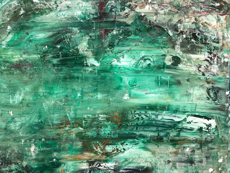 Green abstract expressionist painting