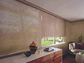 Hunter Douglas designer screen shades in a living room.
