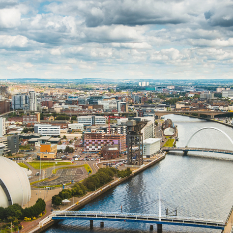Aerial view of the River Clyde looking East from roughly around the Science Centre