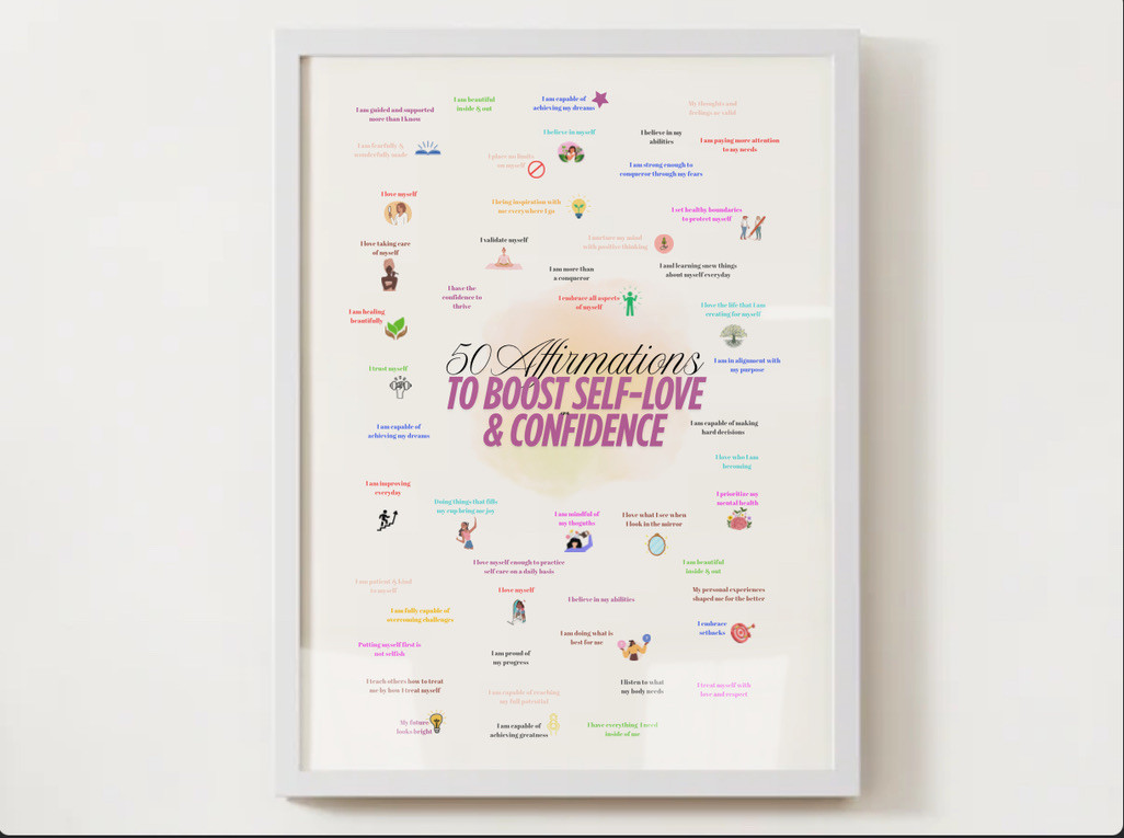 50 Affirmations to Boost Self-love & Confidence Wall Poster