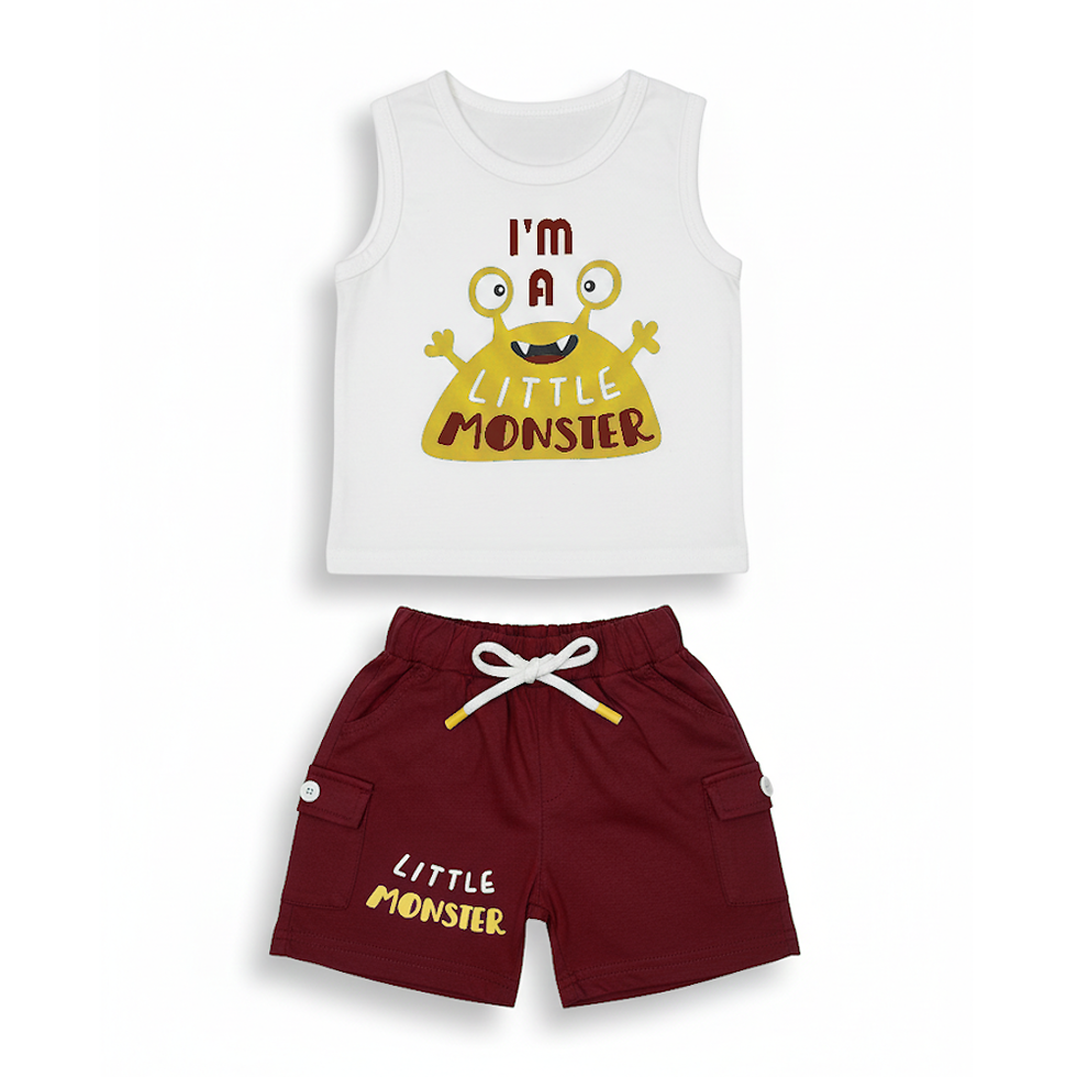 Thumbnail: Little Monster Printed Sleeveless T-shirt + Printed Shorts Set