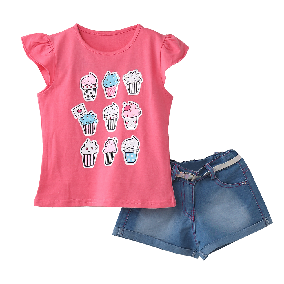 Thumbnail: Cupcakes Printed Top + Jeans Shorts + Belt