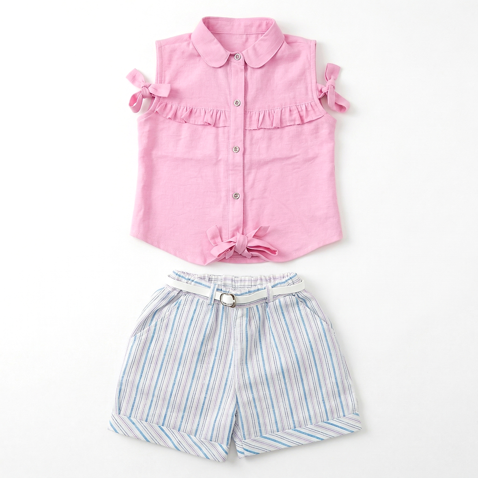Thumbnail: Sleeveless Shirt + Striped Shorts Set +  Belt