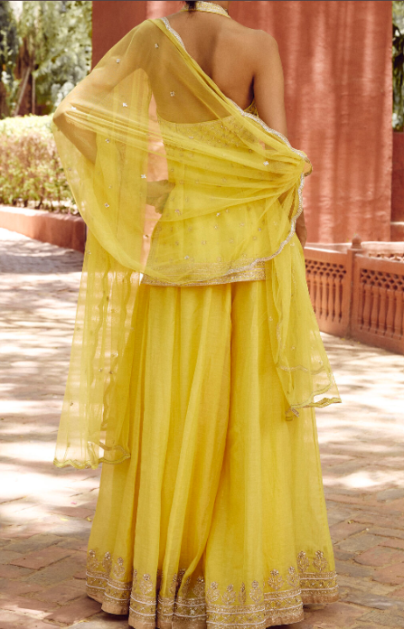 Thumbnail: Srika Gota Patti Mul Sharara Set - Yellow