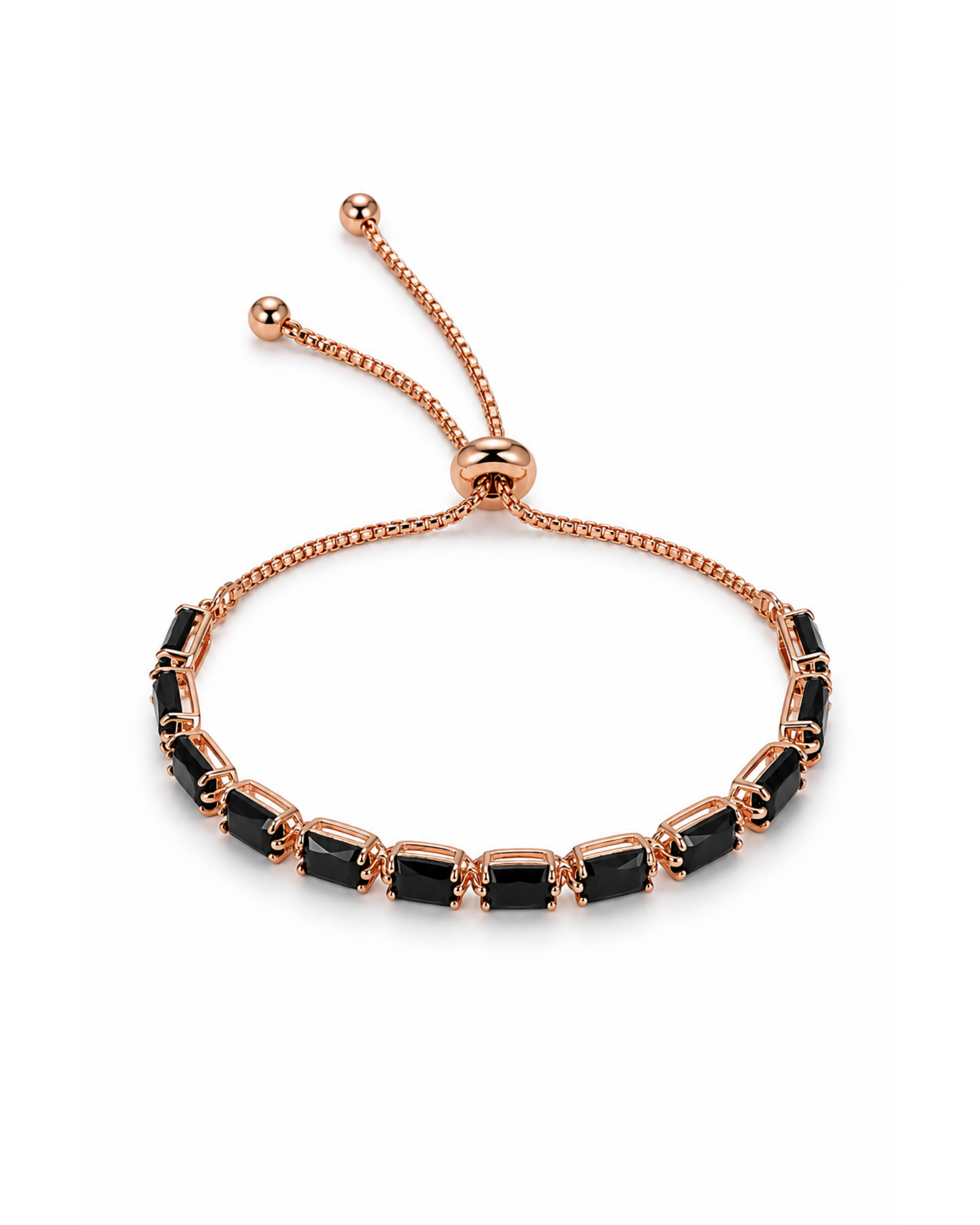 Pulsera de Cristales Negros en Rodio Oro Rosa | Ajustable
