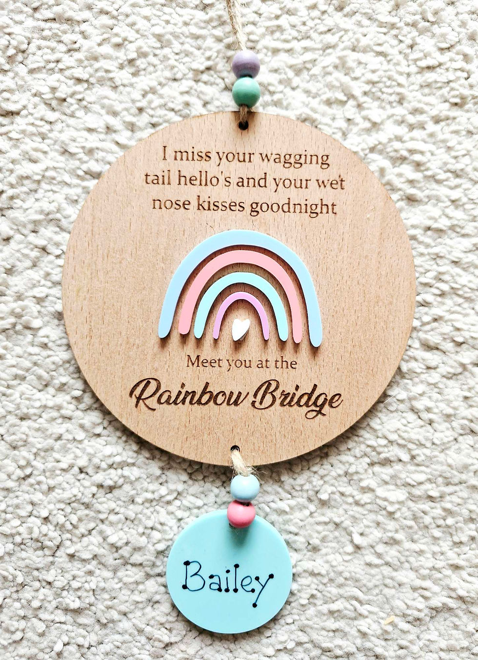 Dog memorial pet name rainbow sign